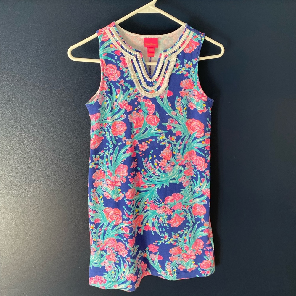 Lilly Pulitzer Girls Mini Harper Shift Dress in Blue and Pink Size XL 12/14